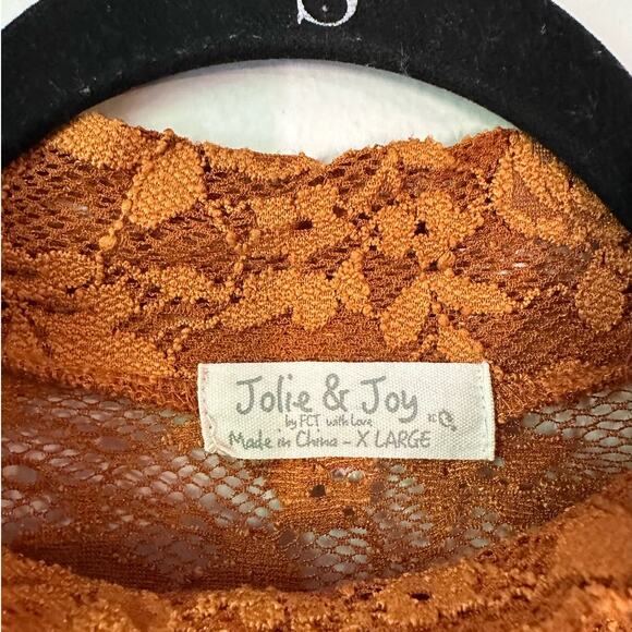 Jolie & Joy X Large Rust Bodysuit Mock Neck Floral Lace Sheer Whimsigoth Boho - Picture 3 of 9
